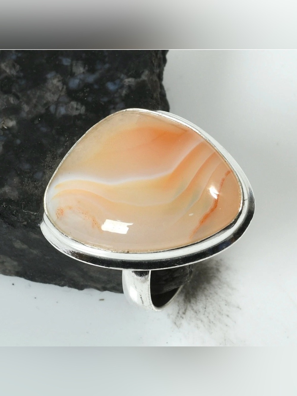 Botswana Agate Gemstone Handmade Ring Size-9.25